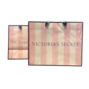 Victoria’s Secret Medium Glossy Paper Shopping Gift Bags Pink Stripe 2 Bags Vtg